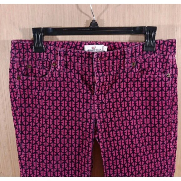 Vineyard Vines Size 4 Womens Corduroy PantsPink Anchor Novelty Print‎ Slim Leg - Picture 1 of 7